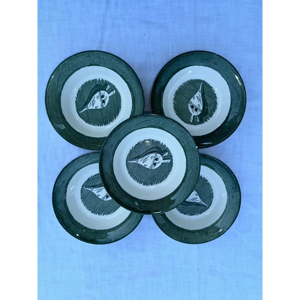 Set of 5 Royal China Colonial Homestead Green Bellows Fruit Bowls 1950s Vintage‎